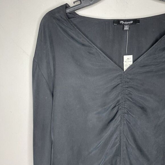 MADEWELL Top Women 00 Black Brushed Ruched-Front NEW Long Sleeve Blouse NN960 - Picture 6 of 16